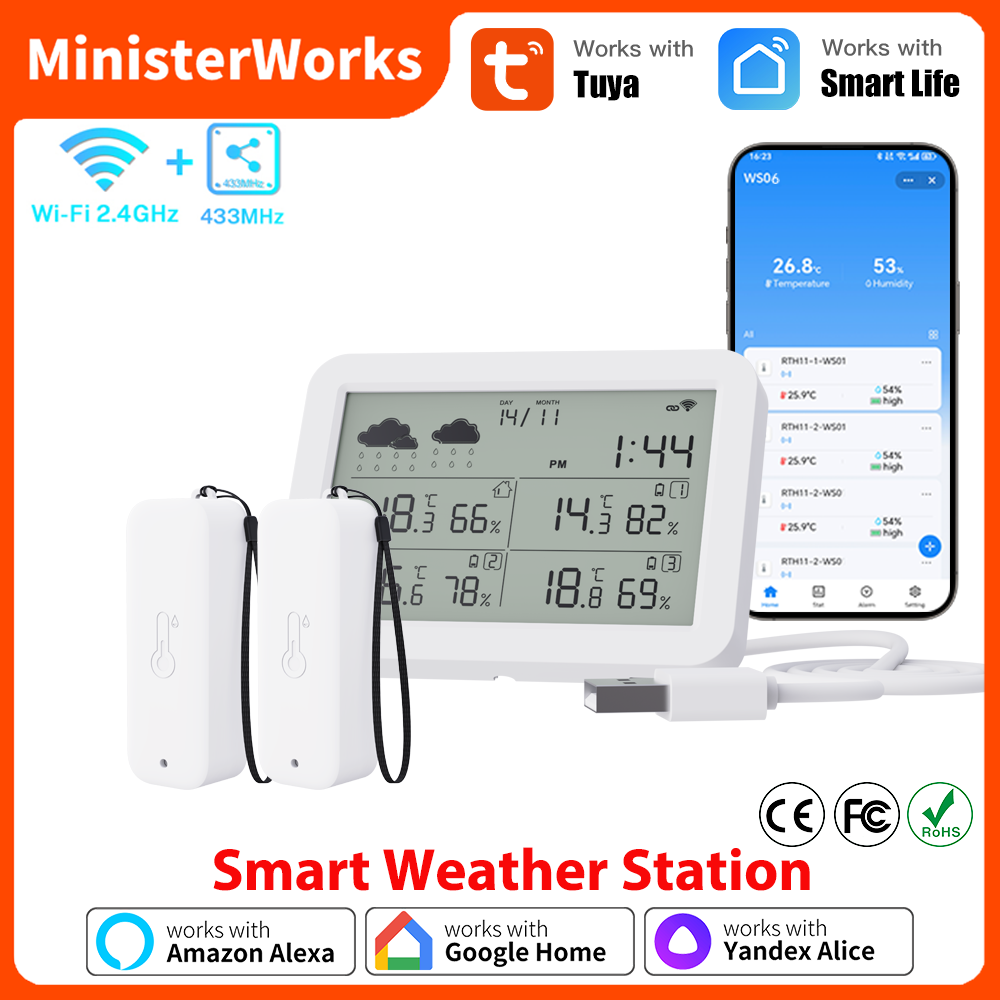Wireless Weather Station Indoor Outdoor - Estação meteorológica wi-fi tuya rf433, sensor