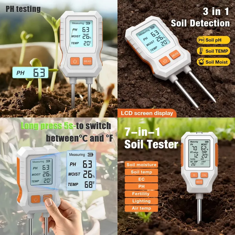 Soil Ph Meter 3 In 1 Moisture Sunlight - Medidor Digital de Solo HEDAO SGS12