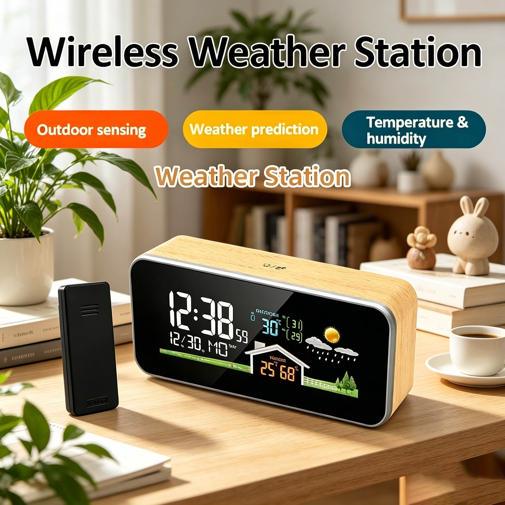 Wireless Weather Station Indoor Outdoor - Estação Meteorológica Sem Fio de Madeira
