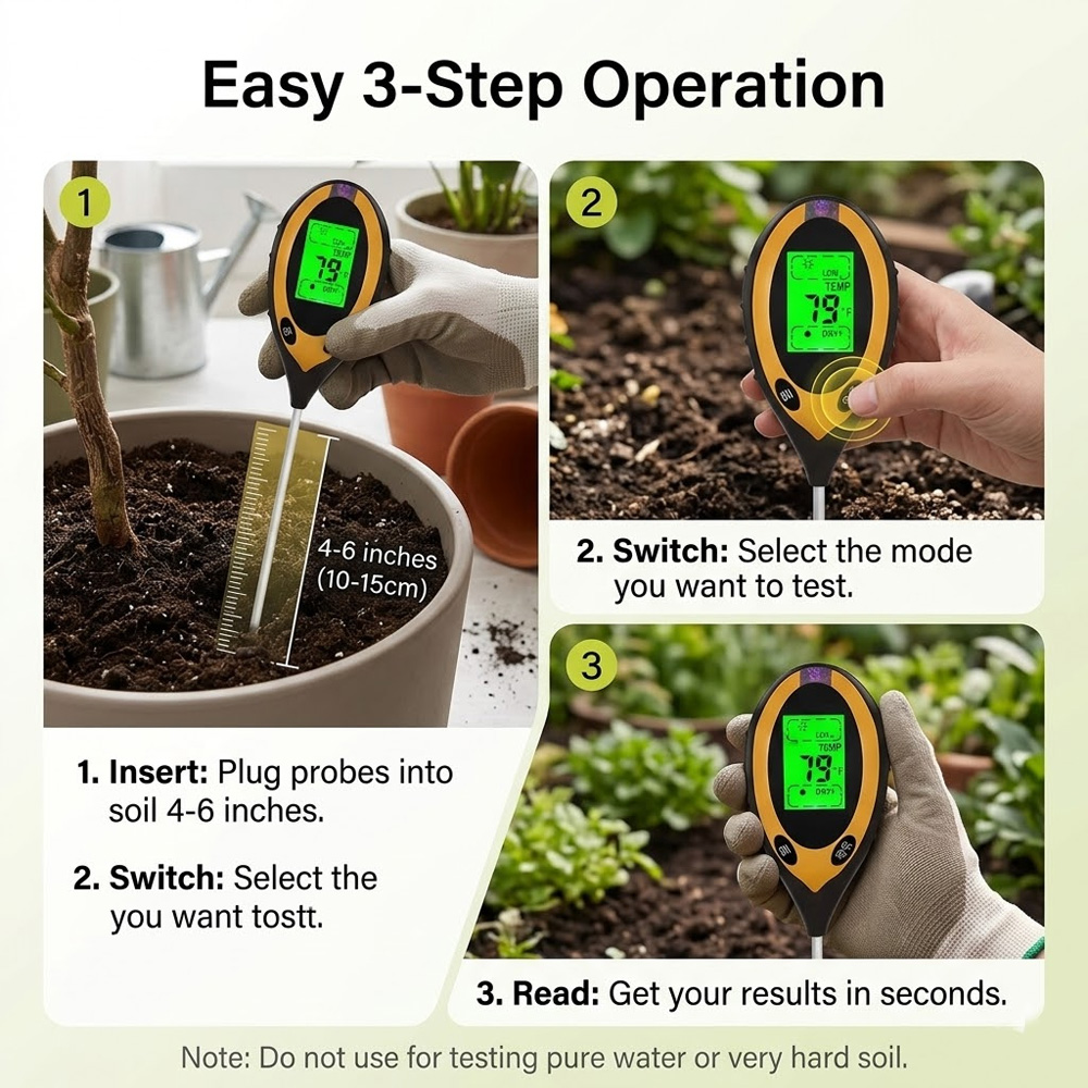 Medidor de Umidade do Solo 4 e - Soil Ph Meter 3 In 1 Moisture Sunlight avaliação e preço