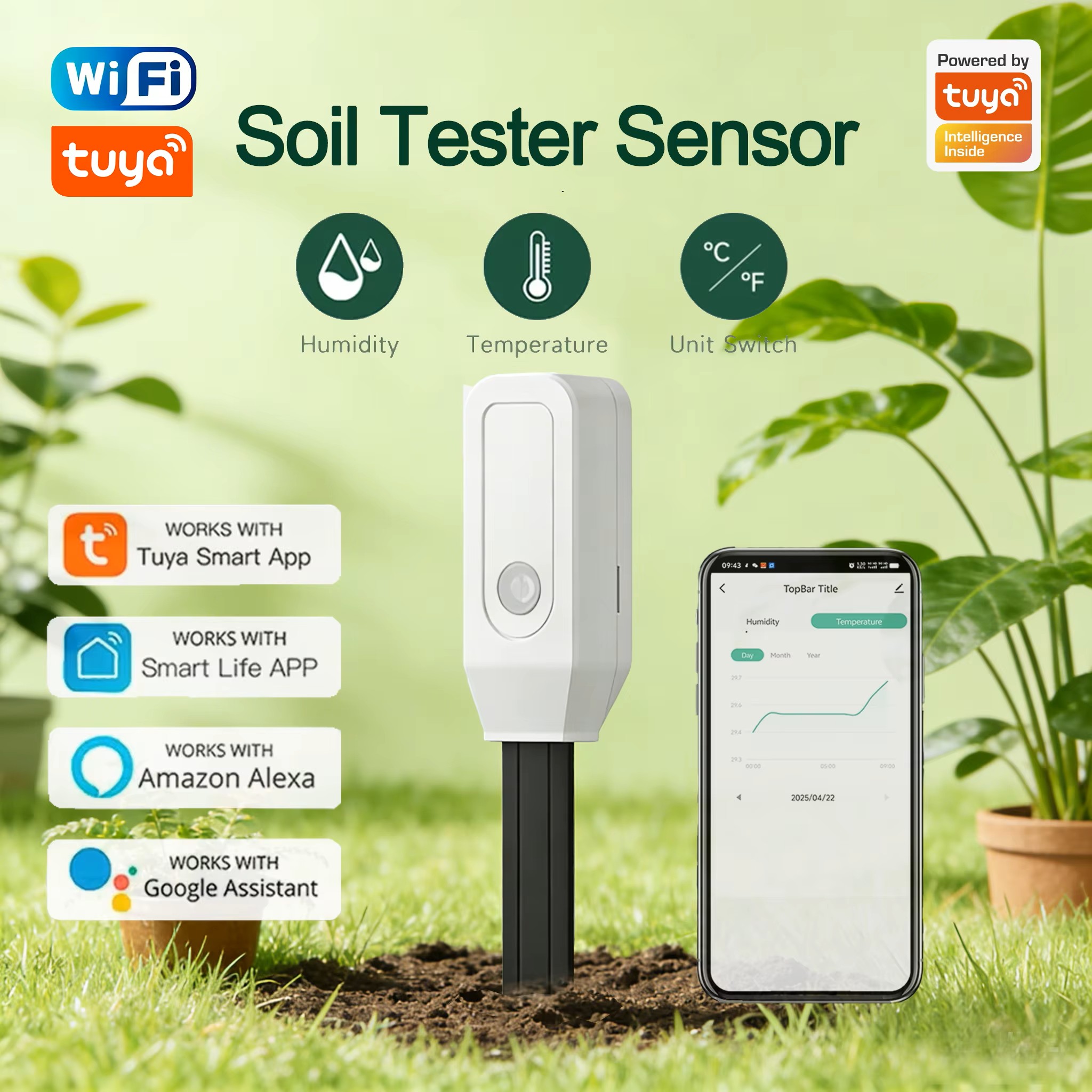 Sensor de Umidade do Solo Tuya - Wifi Soil Moisture Sensor Garden App avaliação e preço