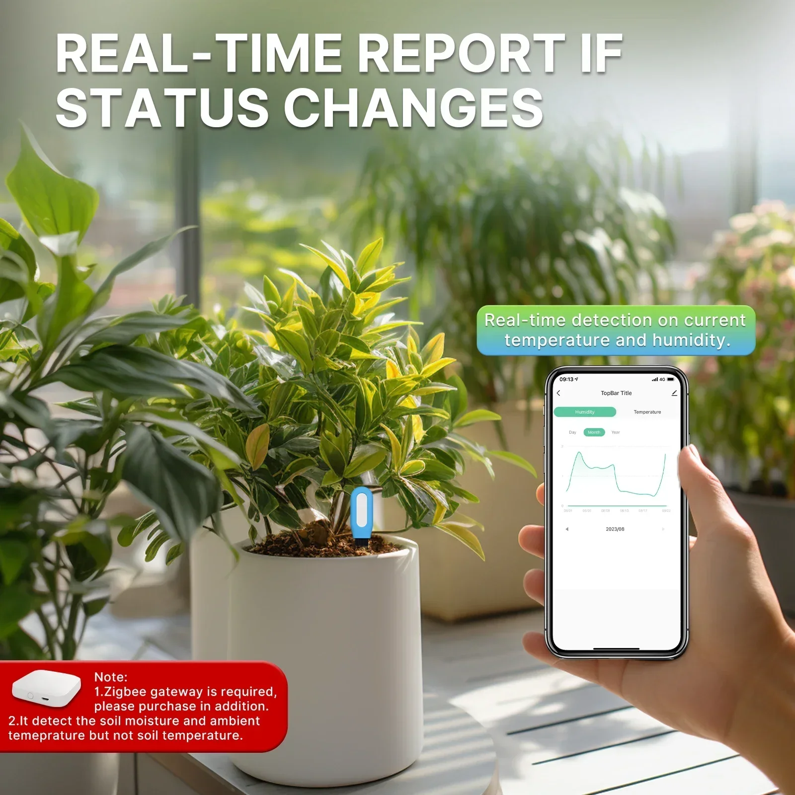 Moes inteligente zigbee medido - Smart Plant Sensor Soil Moisture Meter avaliação e preço