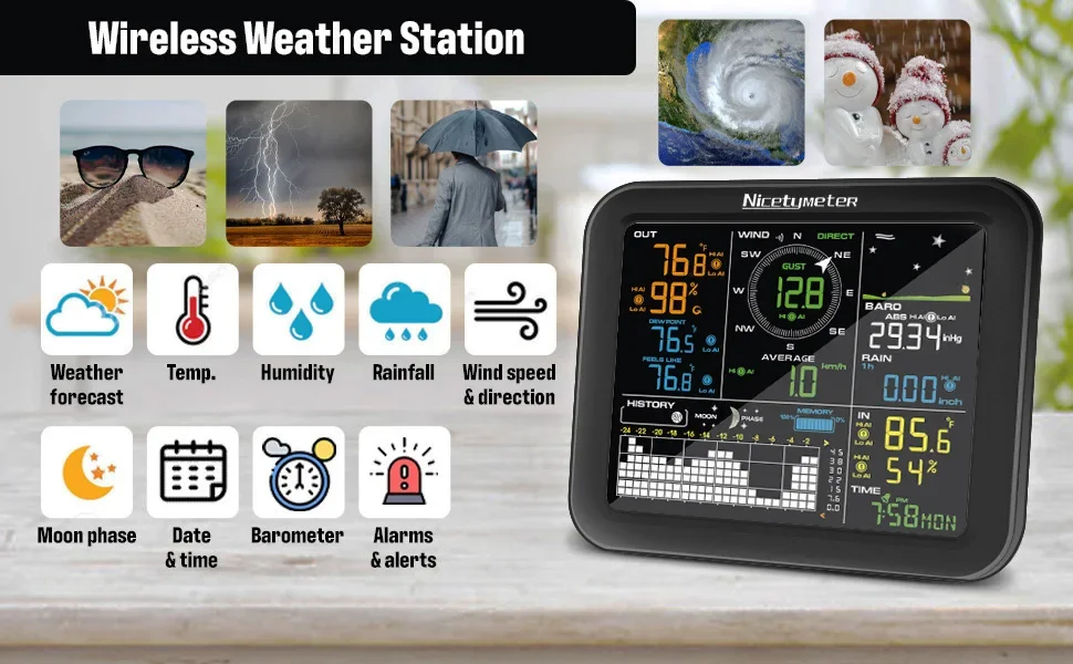 Velocidade do vento ao ar livr - Wireless Weather Station Indoor Outdoor avaliação e preço