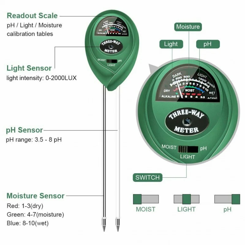 Medidor de PH do Solo 3 em 1,  - Soil Ph Meter 3 In 1 Moisture Sunlight avaliação e preço
